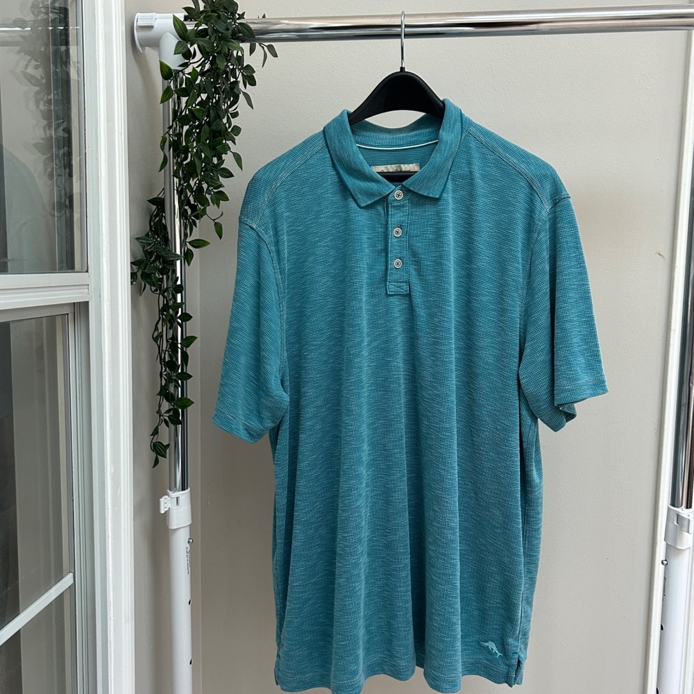 Gently Used Tommy Bahama Mens Teal Blue Textured Polo Shirt B20066 XXL